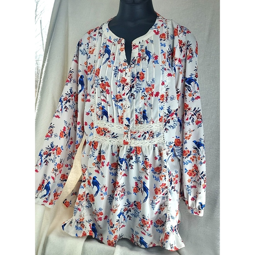 Joe Browns Peasant Boho Pintuck Blouse Womens Size‎ 18 Birds Hippy Ethereal Lace